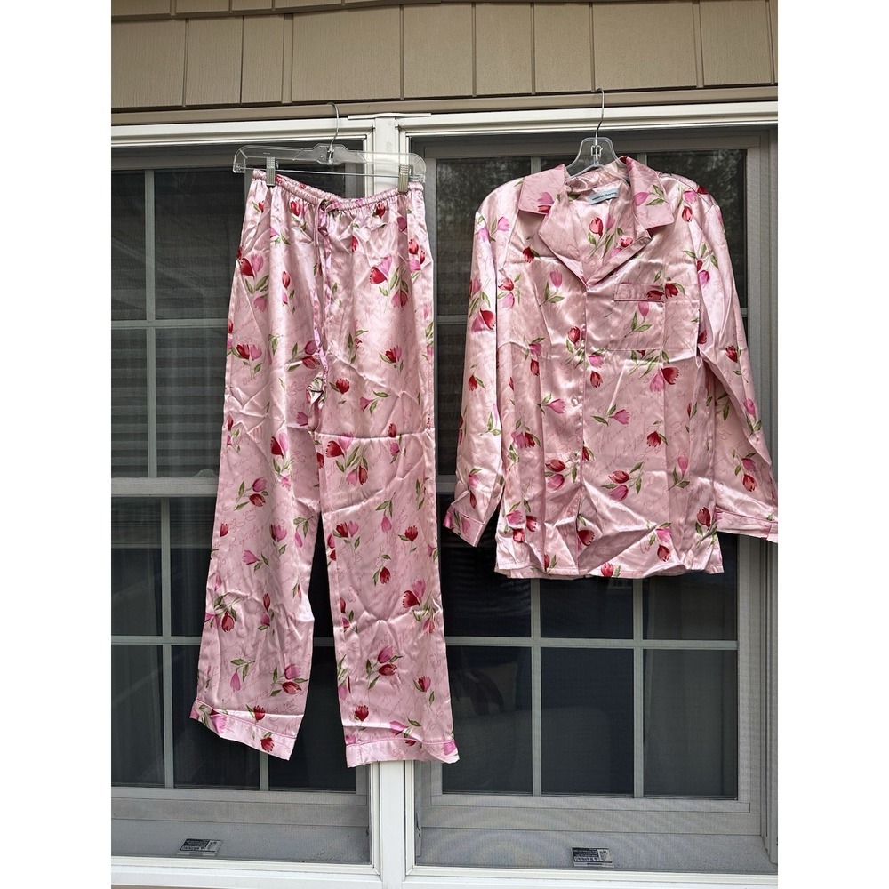 Vintage Valerie Stevens Satin Pajamas Set Size Medium New